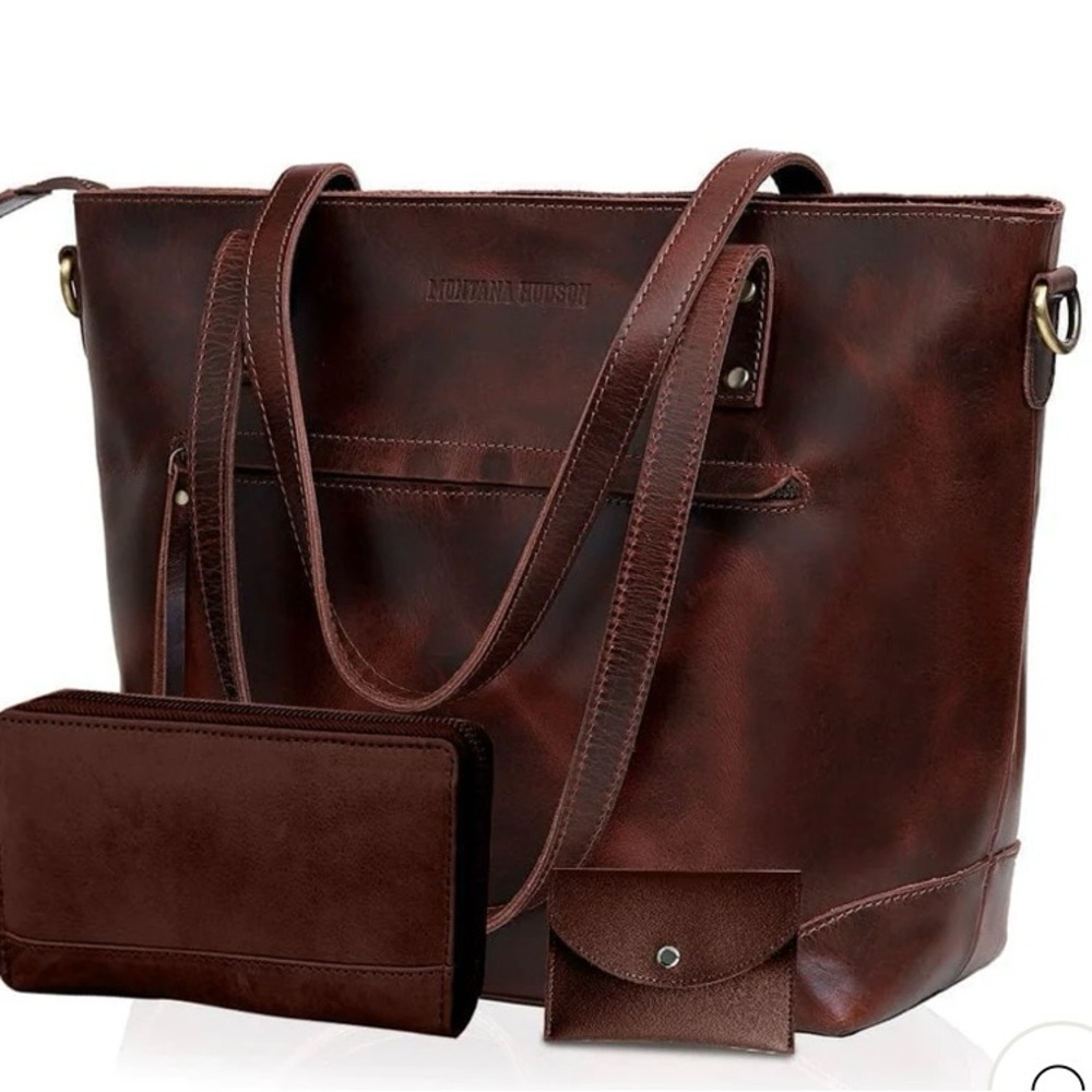 Weston Cole Eva Leather Zip Tote with 2 Matching Wallets